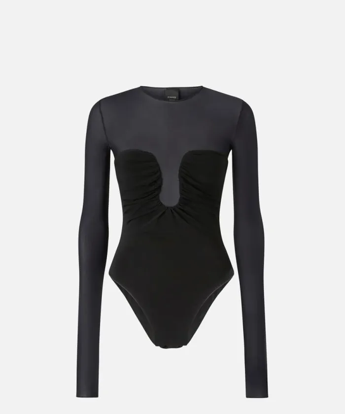 Women Topwear Pinko Longsleeved Sheer Bodysuit Limo Black Women Topwear Pinko Longsleeved Sheer Bodysuit Limo Black