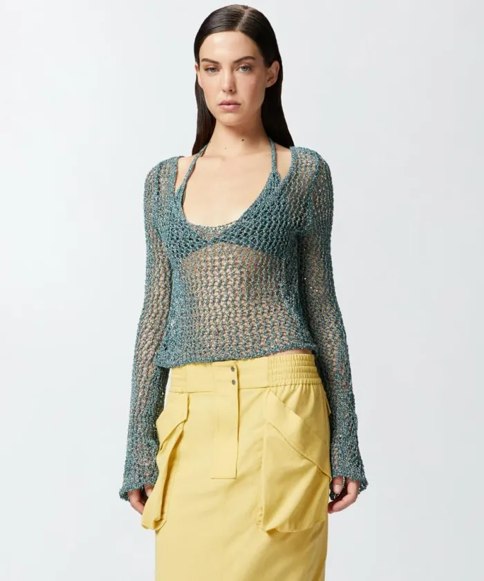 Women Topwear Pinko Mesh Sweater With Bikini Multi Greenwhite