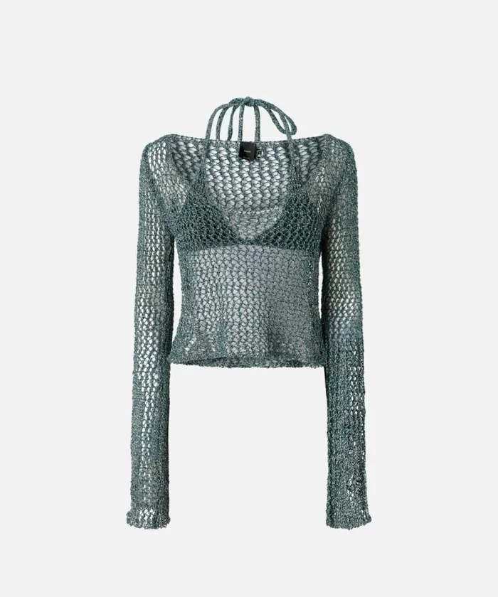 Women Topwear Pinko Mesh Sweater With Bikini Multi Greenwhite Women Topwear Pinko Mesh Sweater With Bikini Multi Greenwhite