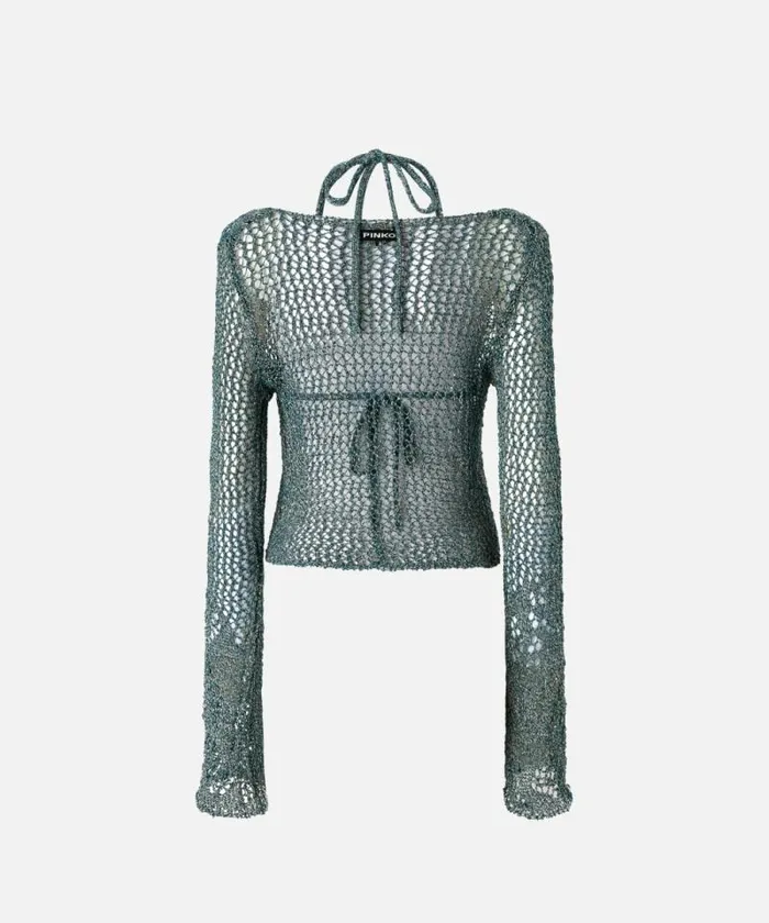 Women Topwear Pinko Mesh Sweater With Bikini Multi Greenwhite Women Topwear Pinko Mesh Sweater With Bikini Multi Greenwhite
