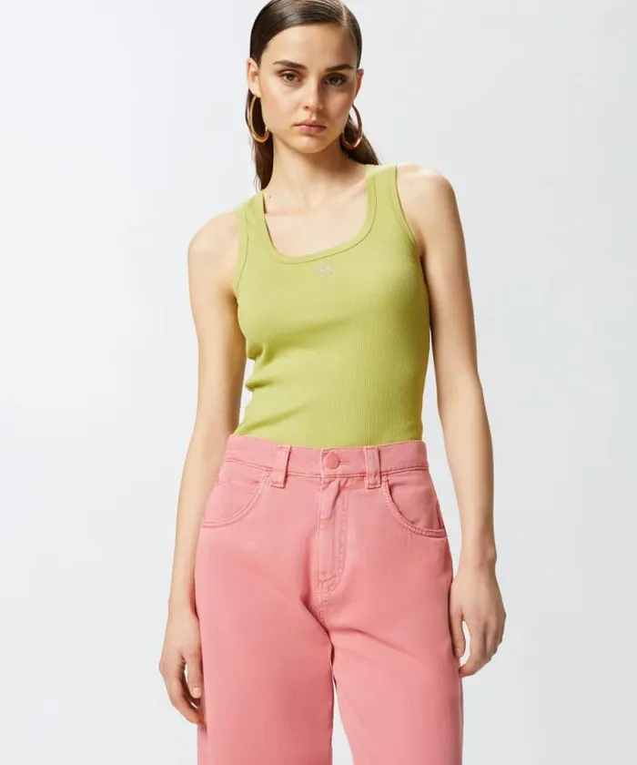 Women Topwear Pinko Ribbed Vest Top With Birds Logo Palm Green