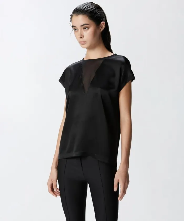 Women Topwear Pinko Satin And Georgette Tshirt Blouse Limo Black