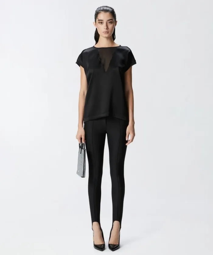 Women Topwear Pinko Satin And Georgette Tshirt Blouse Limo Black Women Topwear Pinko Satin And Georgette Tshirt Blouse Limo Black