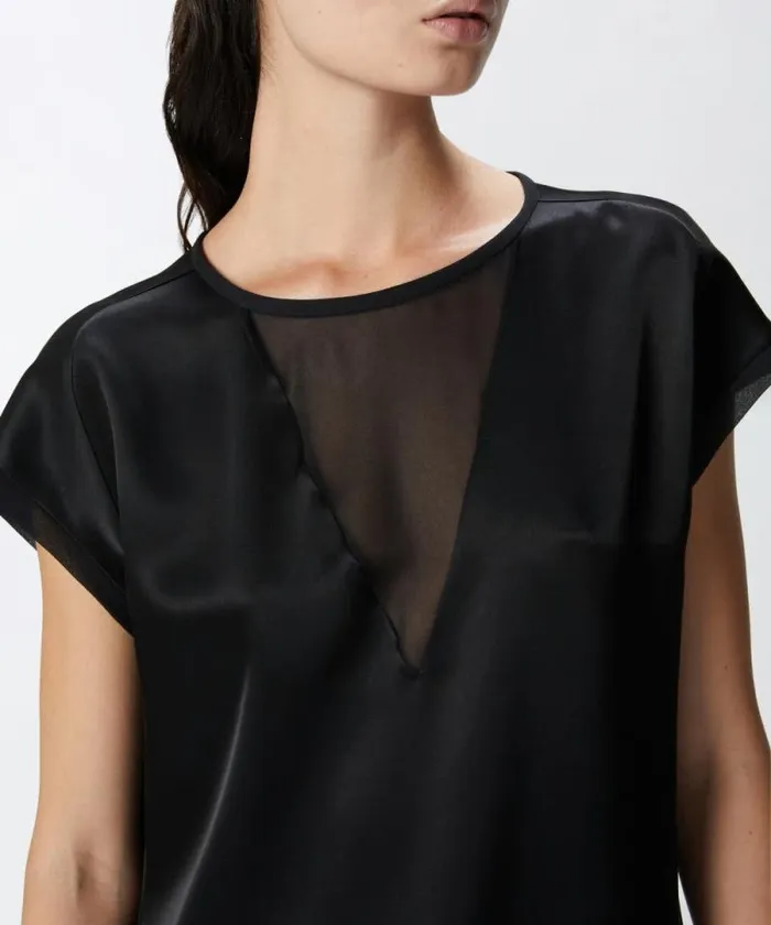 Women Topwear Pinko Satin And Georgette Tshirt Blouse Limo Black Women Topwear Pinko Satin And Georgette Tshirt Blouse Limo Black
