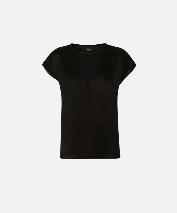 Women Topwear Pinko Satin And Georgette Tshirt Blouse Limo Black Women Topwear Pinko Satin And Georgette Tshirt Blouse Limo Black