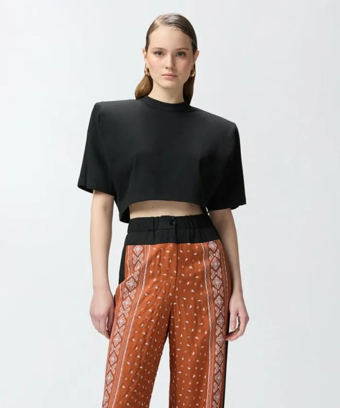 Women Topwear Pinko Shortsleeved Crop Top With Padded Shoulders Limo Black