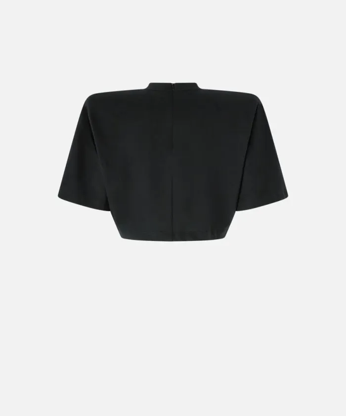 Women Topwear Pinko Shortsleeved Crop Top With Padded Shoulders Limo Black Women Topwear Pinko Shortsleeved Crop Top With Padded Shoulders Limo Black