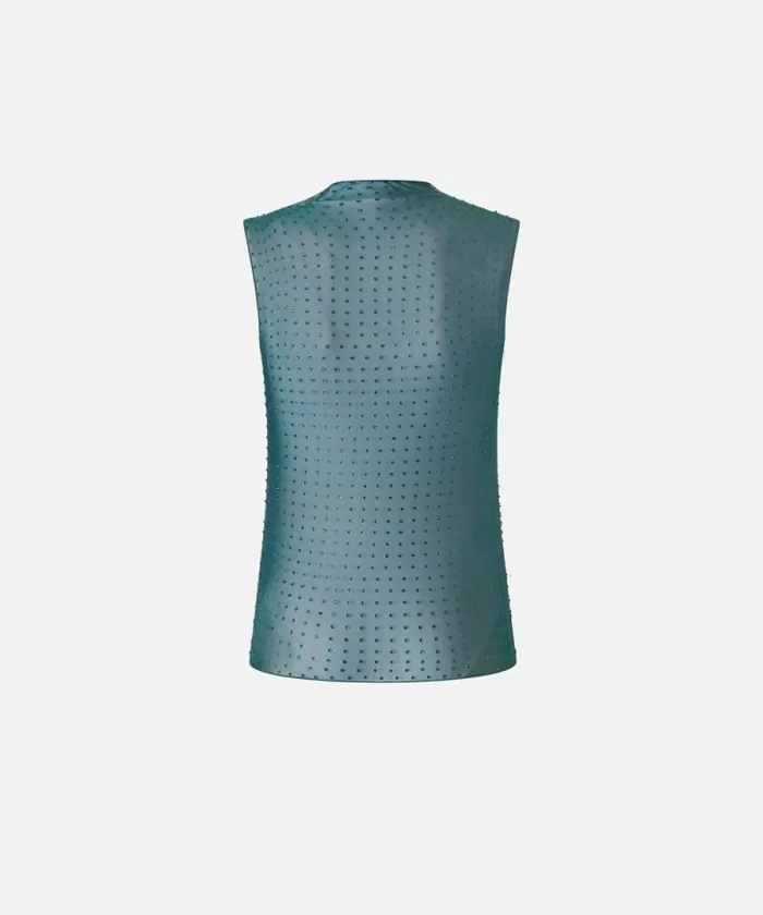 Women Topwear Pinko Sleeveless Tulle Top With Rhinestones Dark Bottle Green Women Topwear Pinko Sleeveless Tulle Top With Rhinestones Dark Bottle Green