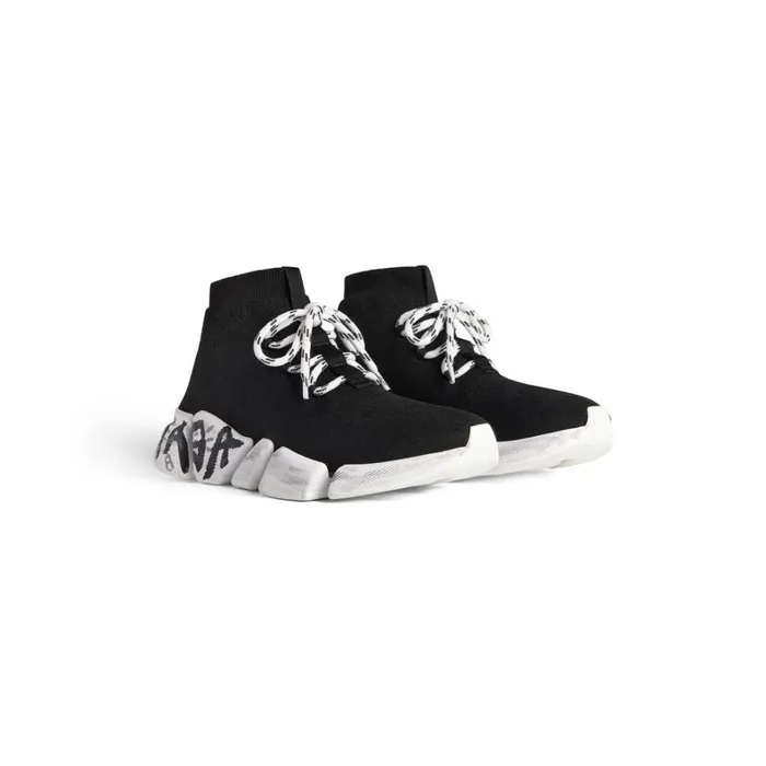 Women Trainers Balenciaga Speed 20 Laceup Graffiti Recycled Knit Trainers In Black