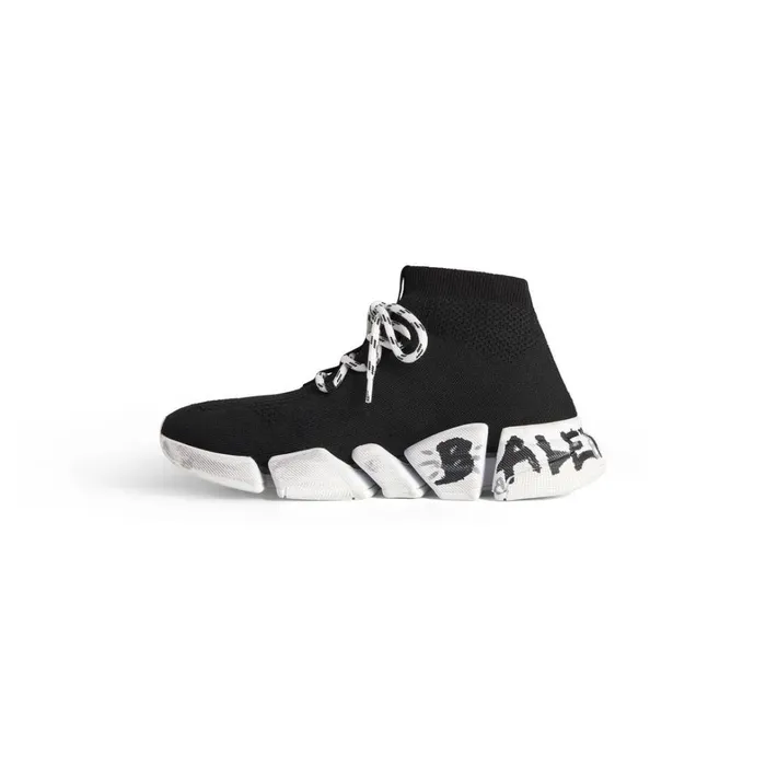 Women Trainers Balenciaga Speed 20 Laceup Graffiti Recycled Knit Trainers In Black