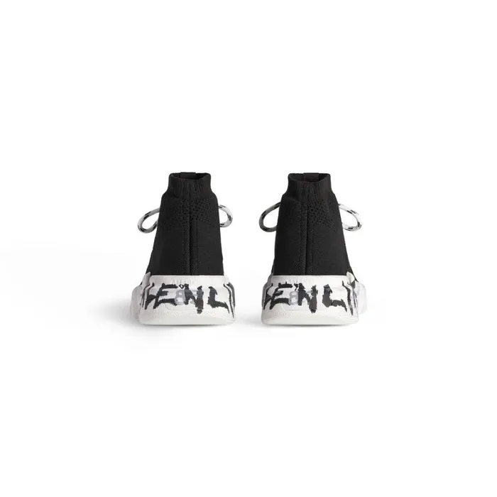 Women Trainers Balenciaga Speed 20 Laceup Graffiti Recycled Knit Trainers In Black