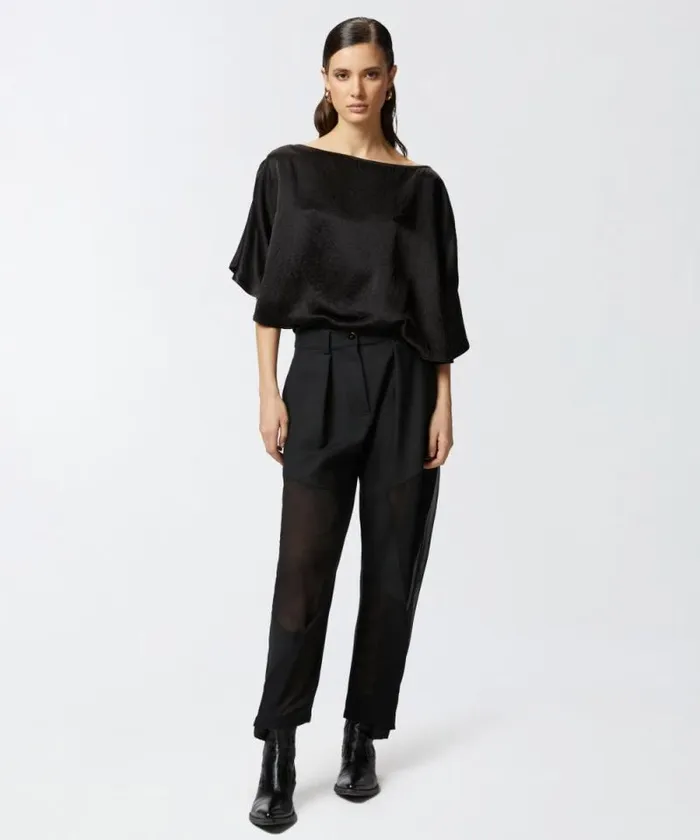 Women Trousers Pinko PPants Trousers In Technical Fabric With Sheer Effect Limo Black