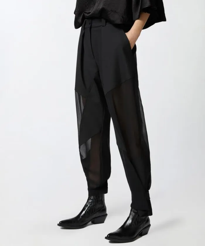 Women Trousers Pinko PPants Trousers In Technical Fabric With Sheer Effect Limo Black Women Trousers Pinko PPants Trousers In Technical Fabric With Sheer Effect Limo Black