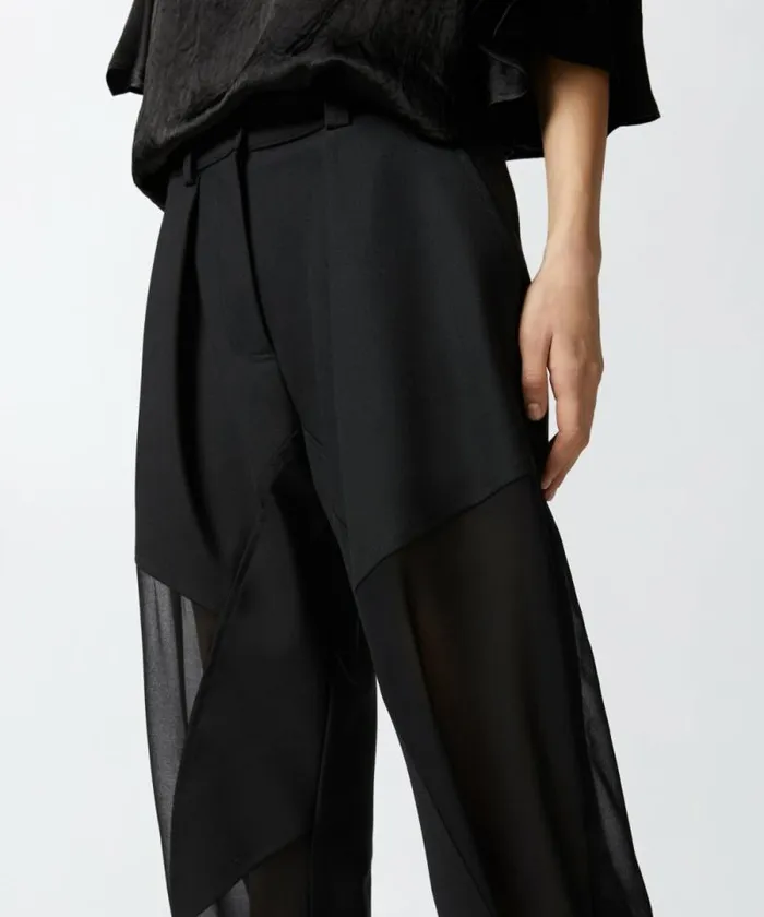 Women Trousers Pinko PPants Trousers In Technical Fabric With Sheer Effect Limo Black Women Trousers Pinko PPants Trousers In Technical Fabric With Sheer Effect Limo Black