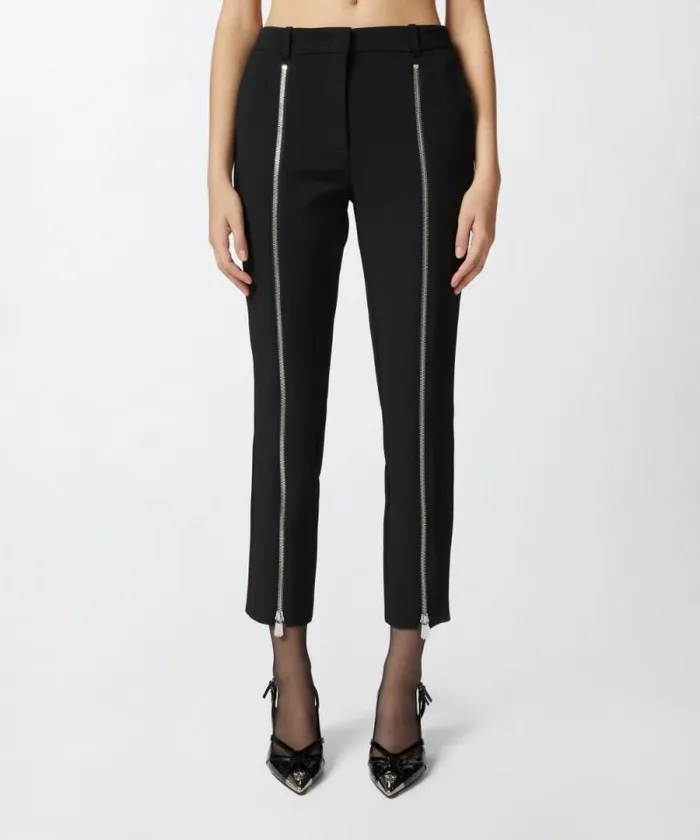 Women Trousers Pinko Slimfit Trousers With Metal Zip Limo Black Women Trousers Pinko Slimfit Trousers With Metal Zip Limo Black