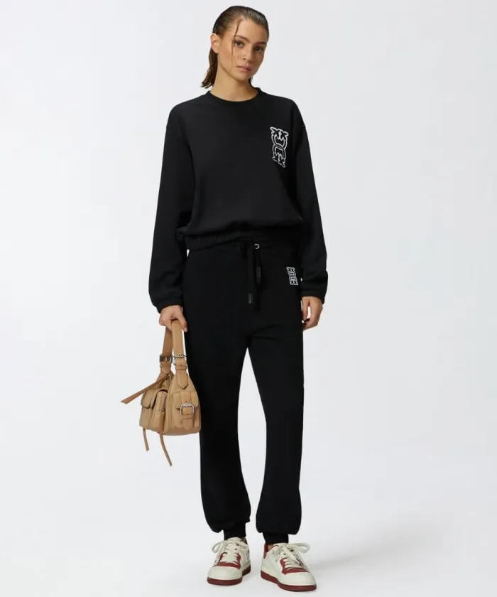 Women Trousers Pinko Sporty Joggers With Logo Patch Limo Black