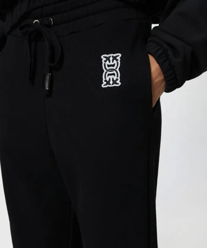 Women Trousers Pinko Sporty Joggers With Logo Patch Limo Black Women Trousers Pinko Sporty Joggers With Logo Patch Limo Black