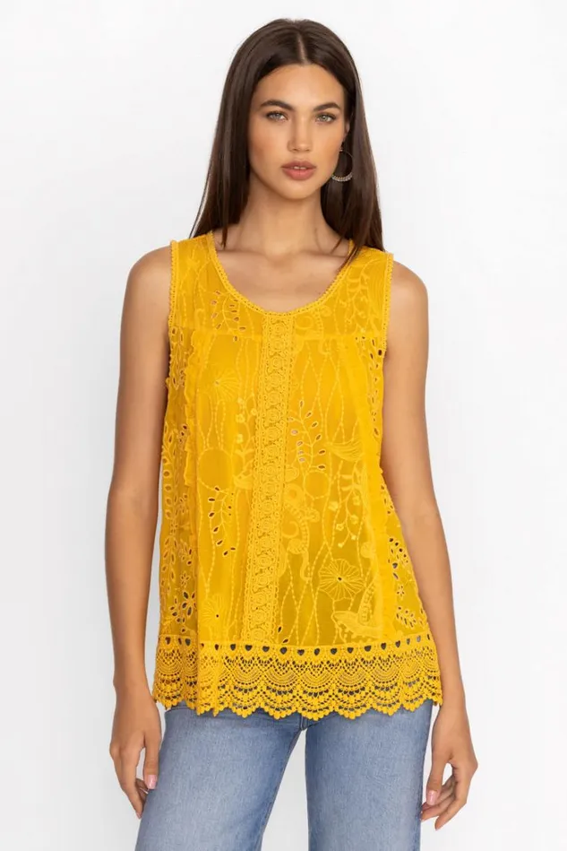 Women TSION BLOUSE Gold Pineapple Johnny Was Tops