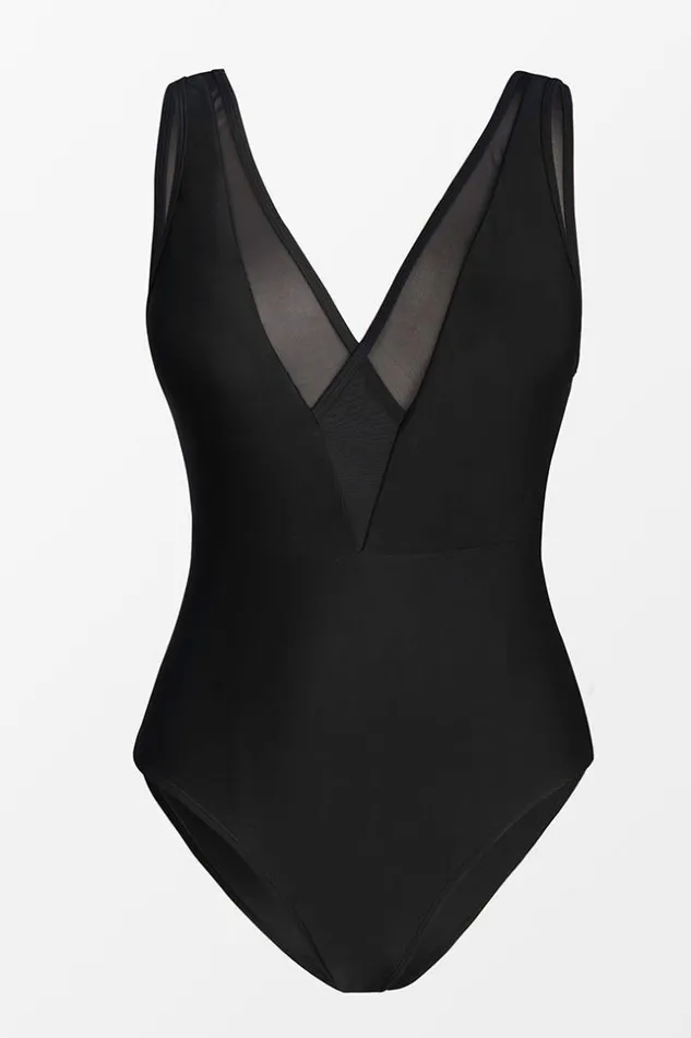 Women Tummy Control Swimsuits Cupshe Grace Bay Mesh One Piece Swimsuit Black