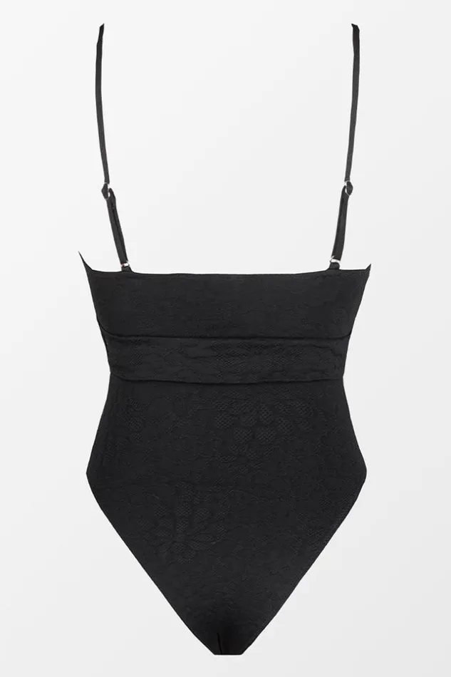 Women Tummy Control Swimsuits Cupshe Lauren Belted Bandeau One Piece Swimsuit Black