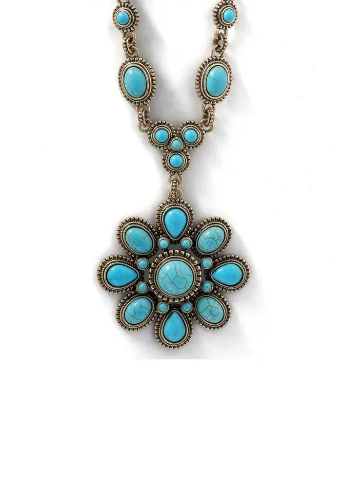 Women Turquoise Collection Jessica Simpson Large Turquoise Stone Flower Necklace In Gold