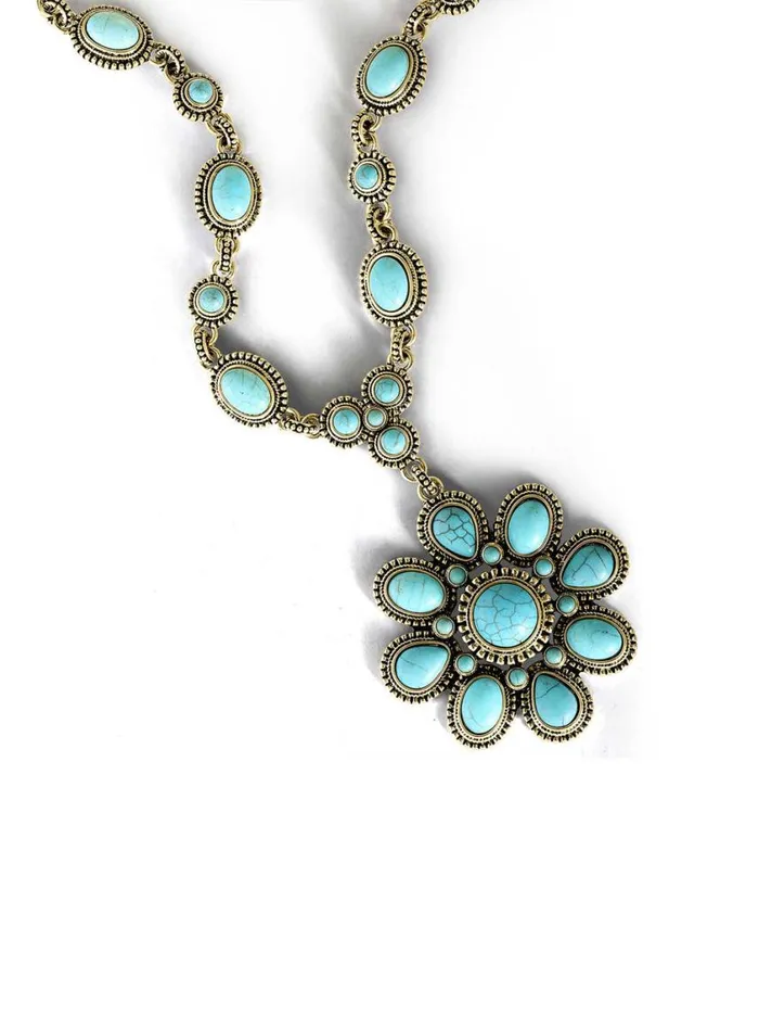 Women Turquoise Collection Jessica Simpson Large Turquoise Stone Flower Necklace In Gold