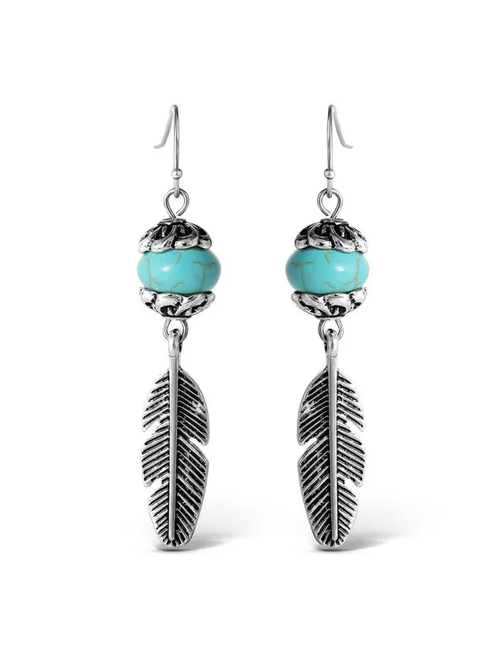 Women Turquoise Collection Jessica Simpson Turquoise Bead Feather Drop Earrings In Silver Women Turquoise Collection Jessica Simpson Turquoise Bead Feather Drop Earrings In Silver