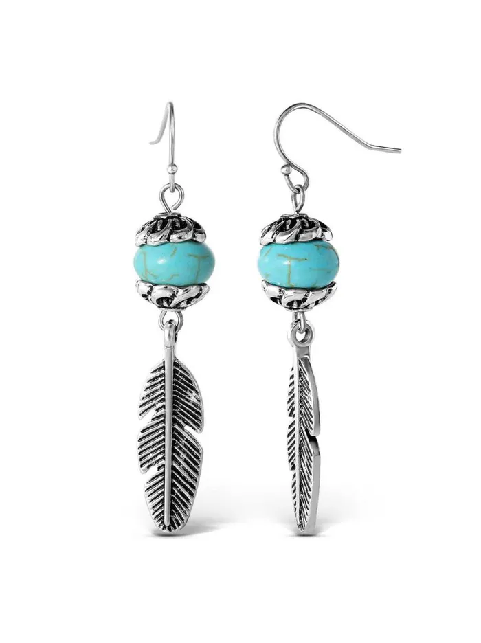 Women Turquoise Collection Jessica Simpson Turquoise Bead Feather Drop Earrings In Silver