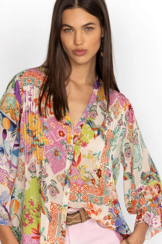 Women VACANZA BLOUSE Mcdreamer Print Johnny Was Tops Women VACANZA BLOUSE Mcdreamer Print Johnny Was Tops