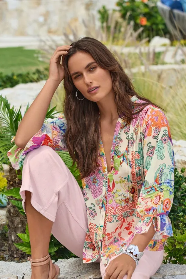 Women VACANZA BLOUSE Mcdreamer Print Johnny Was Tops Women VACANZA BLOUSE Mcdreamer Print Johnny Was Tops