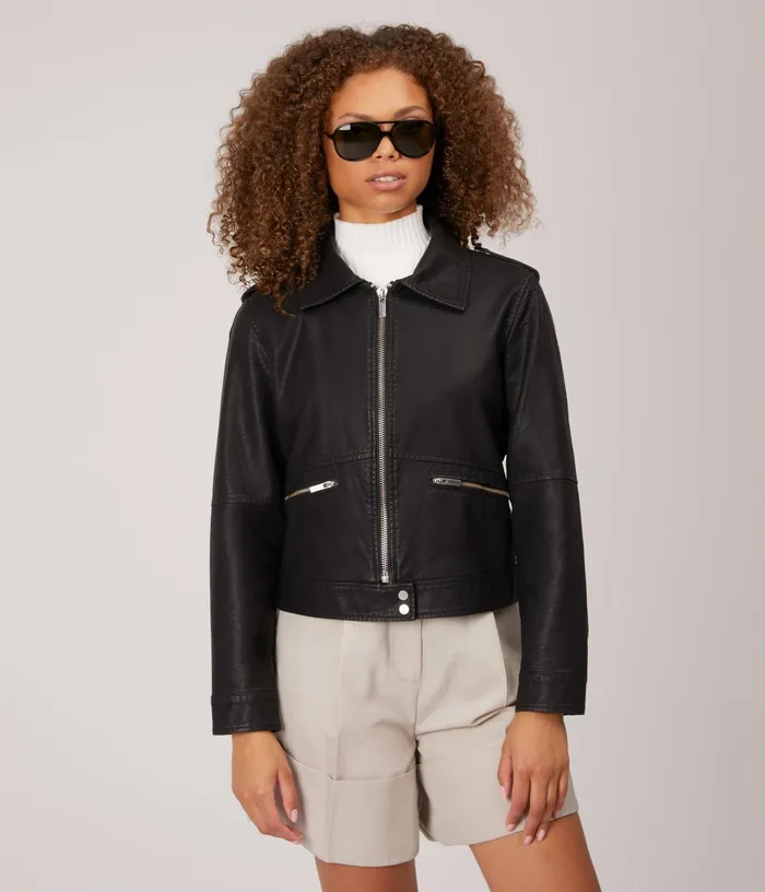 Women Vaughn Vegan Leather Jacket Black Matt and Nat Jackets