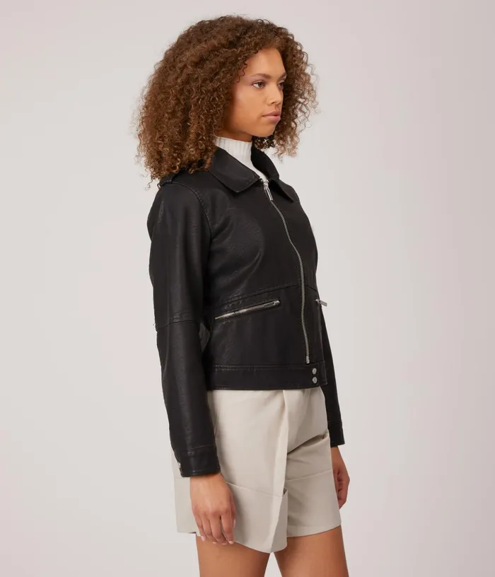 Women Vaughn Vegan Leather Jacket Black Matt and Nat Jackets