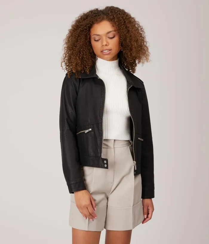 Women Vaughn Vegan Leather Jacket Black Matt and Nat Jackets