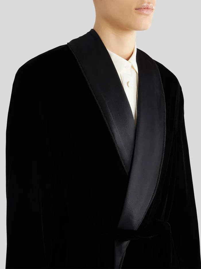Women Velvet Robe Jacket With Foliage Embroidery Etro Jackets