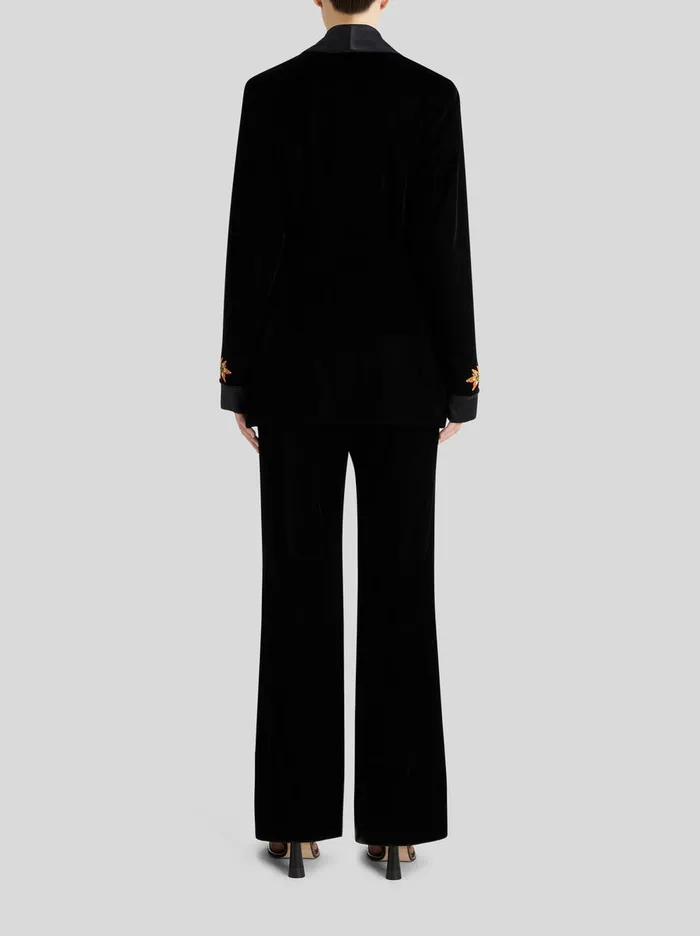 Women Velvet Robe Jacket With Foliage Embroidery Etro Jackets