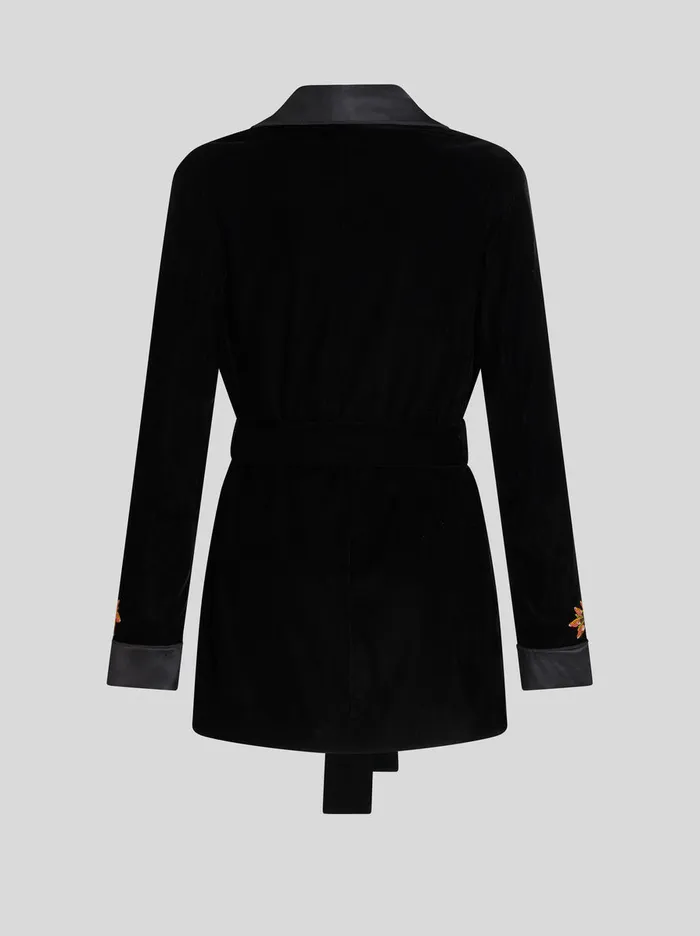 Women Velvet Robe Jacket With Foliage Embroidery Etro Jackets