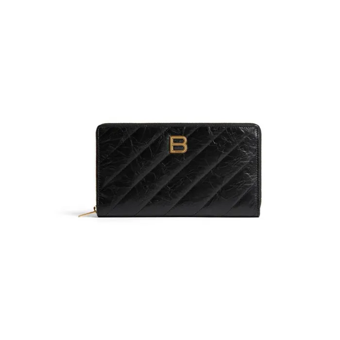 Women Wallets Balenciaga Crush Continental Wallet Quilted In Black