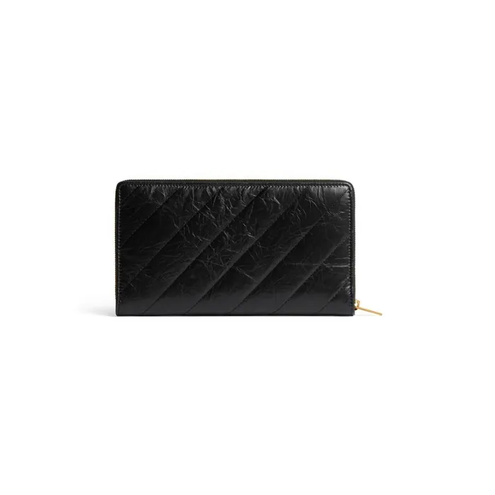 Women Wallets Balenciaga Crush Continental Wallet Quilted In Black