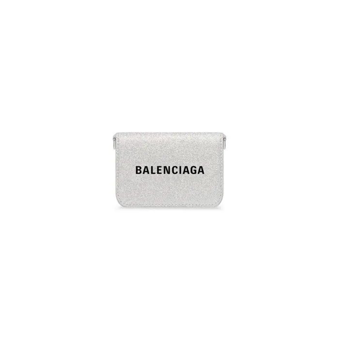 Women Wallets On Chain Balenciaga Cash Mini Wallet With Chain Sparkling Fabric In Silver