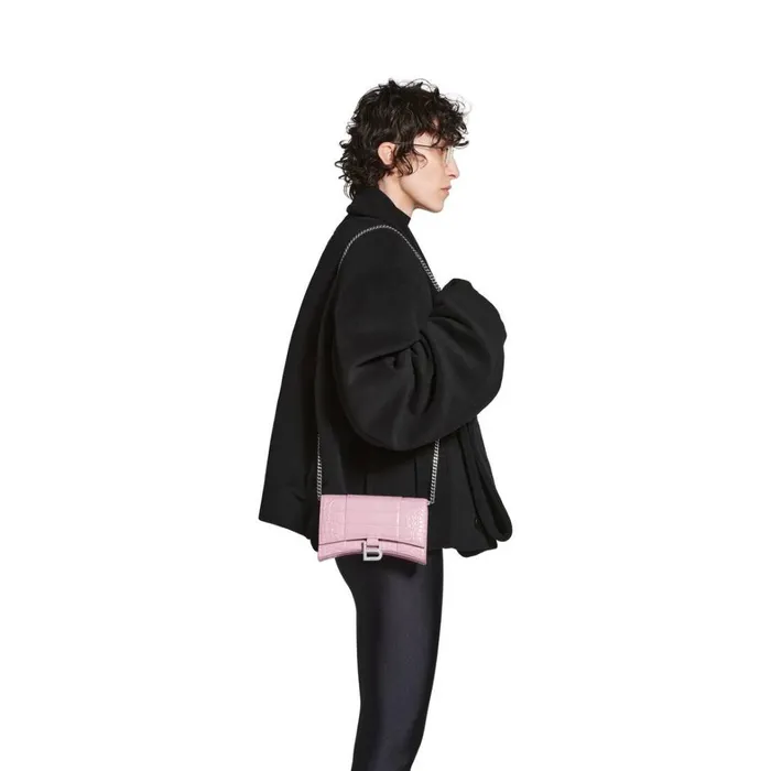 Women Wallets On Chain Balenciaga Hourglass Wallet On Chain Crocodile Embossed In Pink