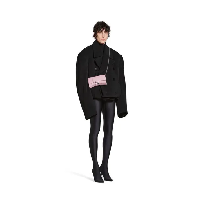 Women Wallets On Chain Balenciaga Hourglass Wallet On Chain Crocodile Embossed In Pink