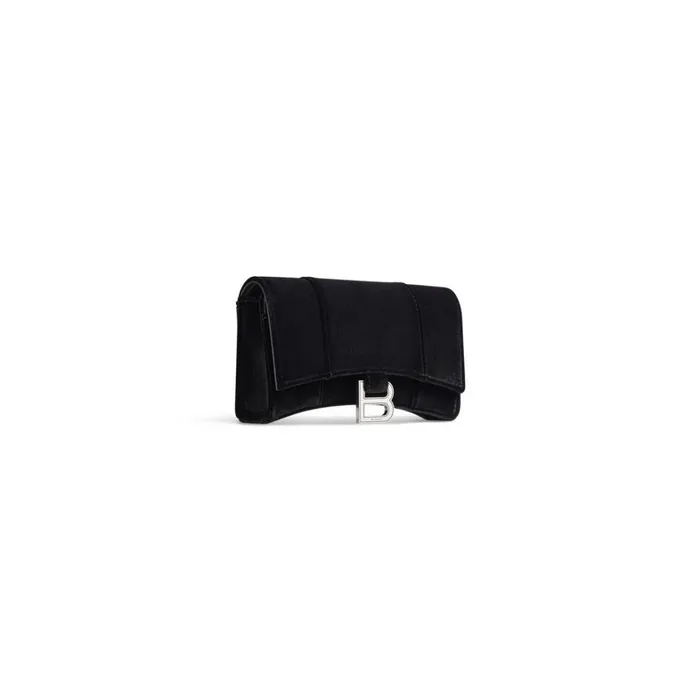 Women Wallets On Chain Balenciaga Hourglass Wallet On Chain Velvet Jersey In Black