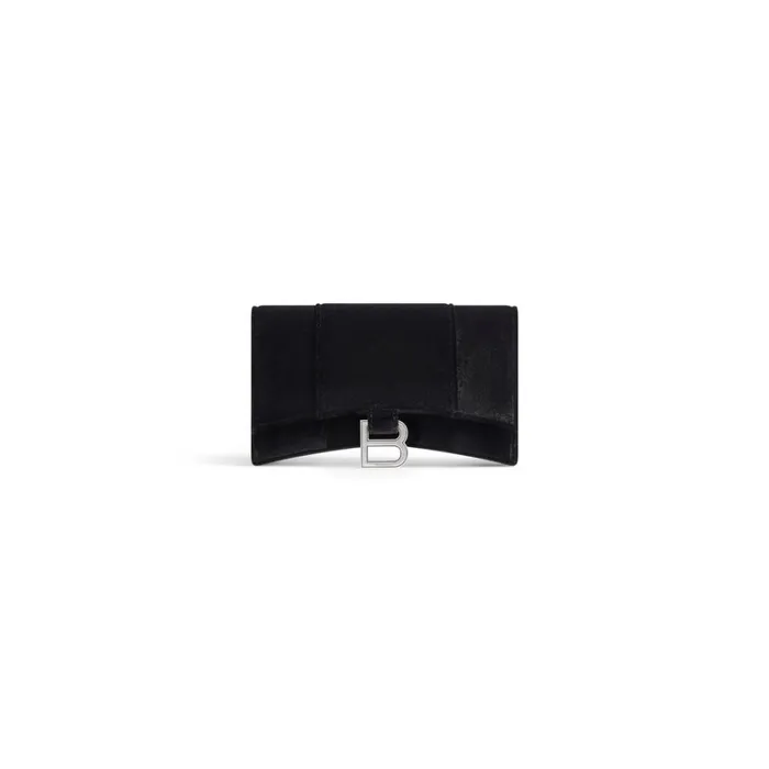 Women Wallets On Chain Balenciaga Hourglass Wallet On Chain Velvet Jersey In Black
