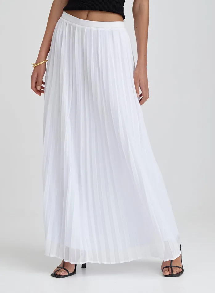 Women White Pleated Maxi Skirt Hilda 4th and Reckless Skirts