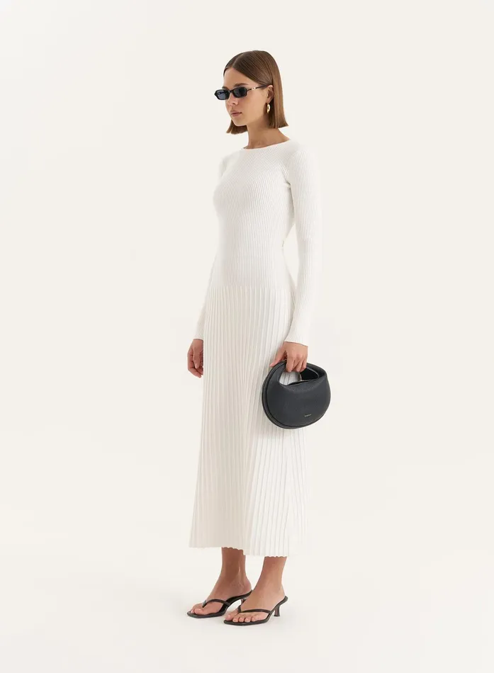 Women White Rib Knit Tie Back Detail Maxi Dress Adele 4th and Reckless Dresses