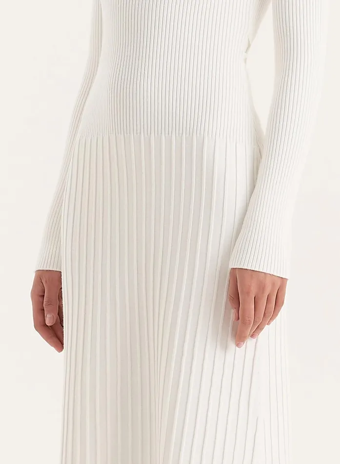 Women White Rib Knit Tie Back Detail Maxi Dress Adele 4th and Reckless Dresses