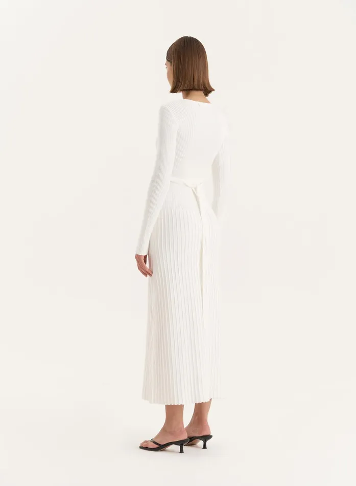 Women White Rib Knit Tie Back Detail Maxi Dress Adele 4th and Reckless Dresses