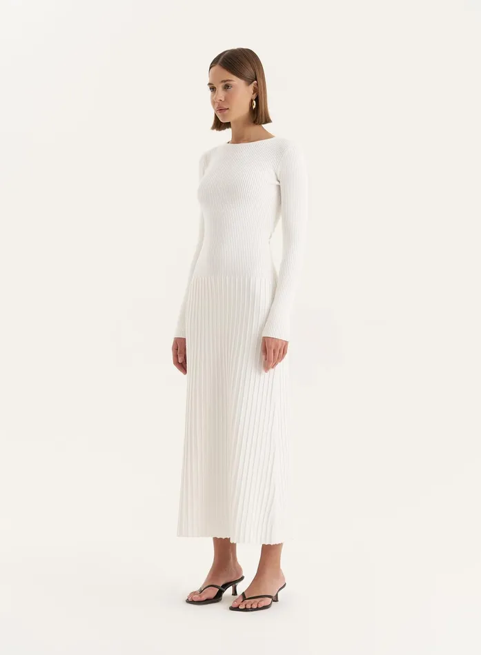 Women White Rib Knit Tie Back Detail Maxi Dress Adele 4th and Reckless Dresses