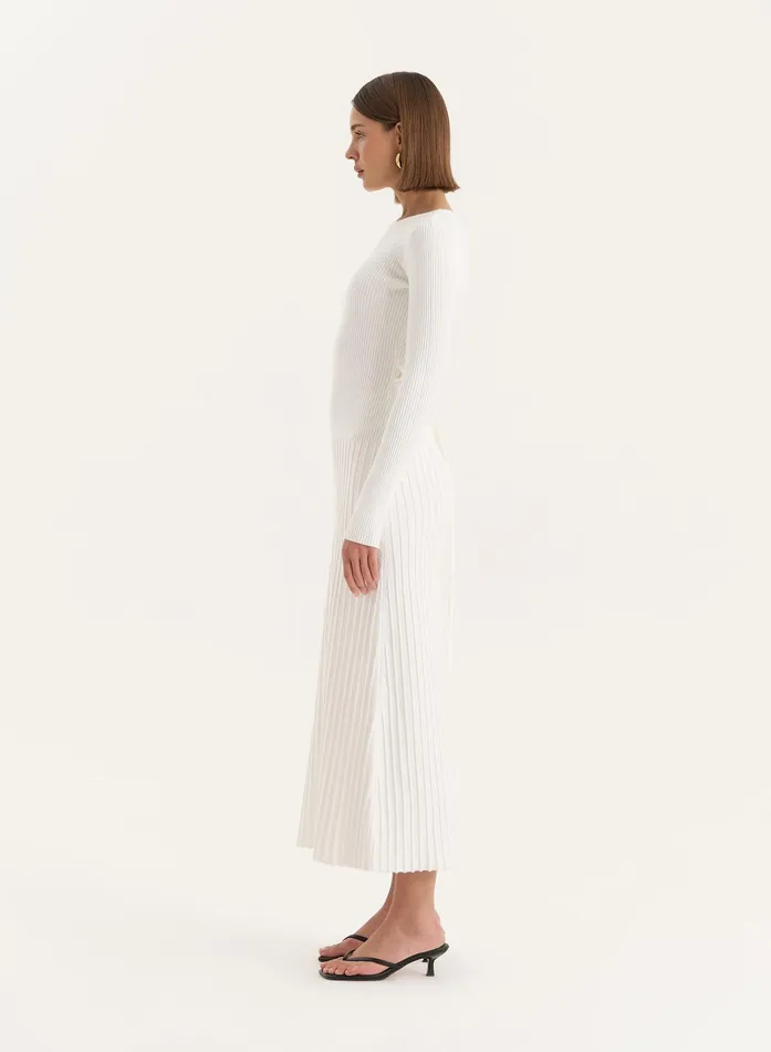 Women White Rib Knit Tie Back Detail Maxi Dress Adele 4th and Reckless Dresses