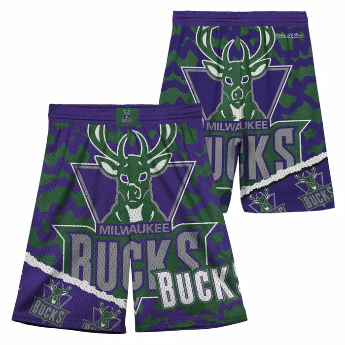Youth Big Kids Mitchell and Ness Big Face Jumbotron Mesh Shorts Milwaukee Bucks Youth Big Kids Mitchell and Ness Big Face Jumbotron Mesh Shorts Milwaukee Bucks
